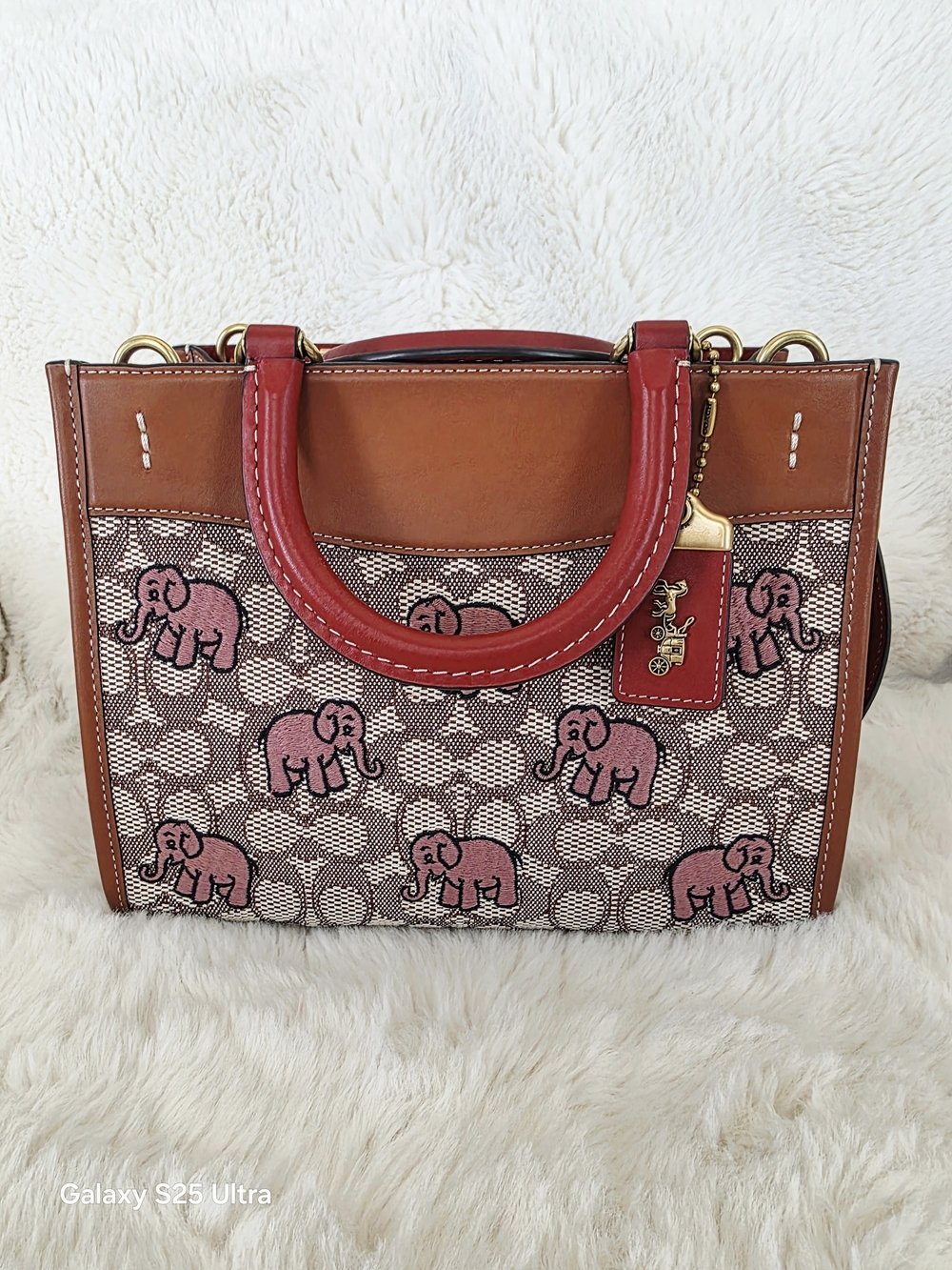 Coach Rogue 25 With Pink Embroided Elephant On Signature Canvas